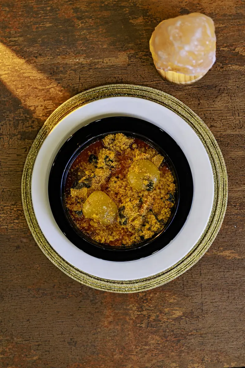 Egusi soup served with swallow and protein