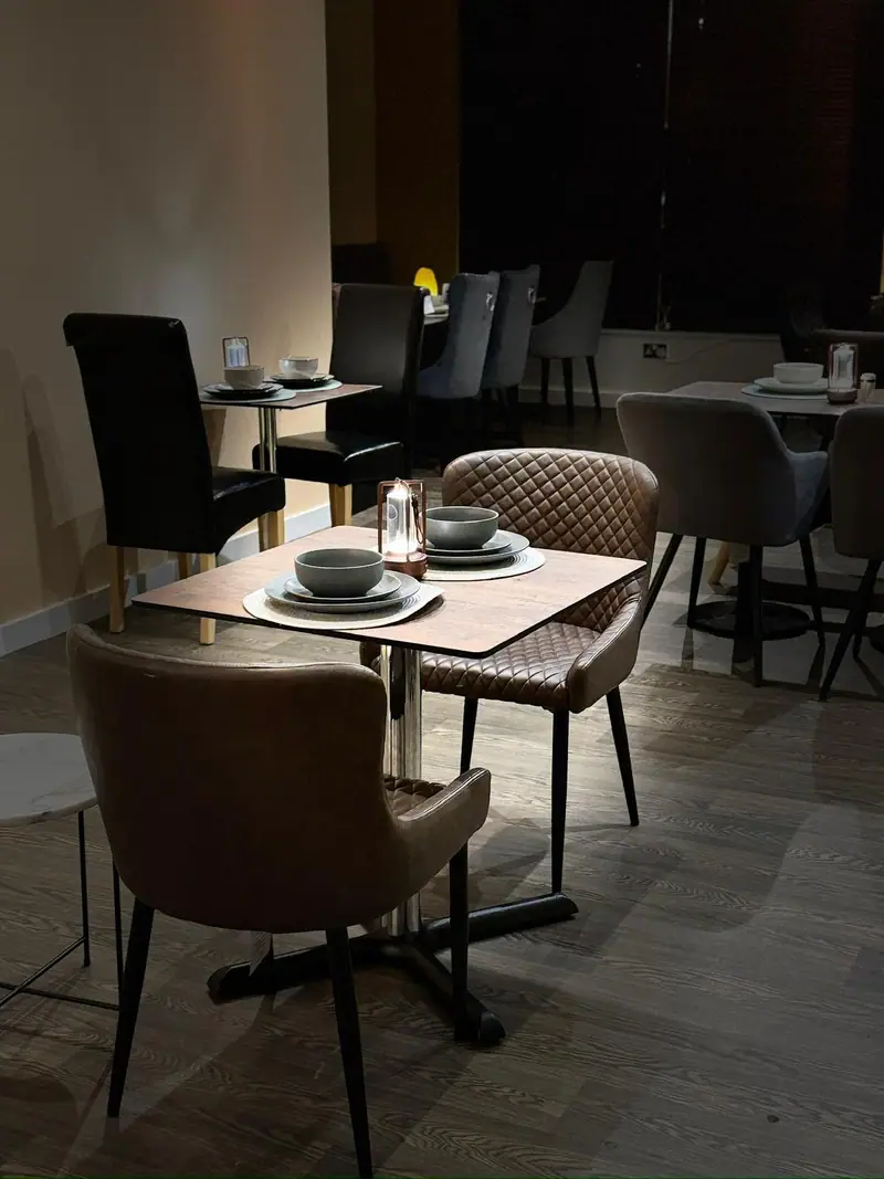 The dining room at Backyard Africa, set for the evening
